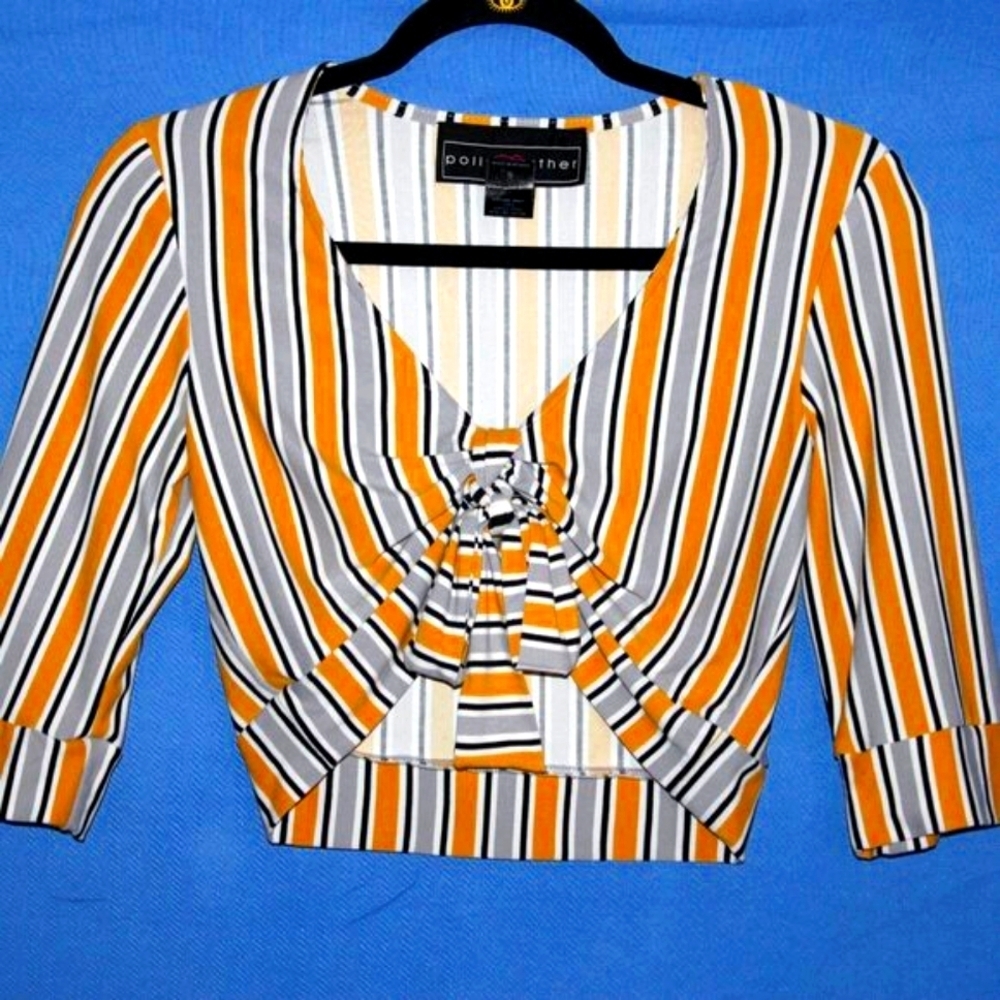 Polly & Esther Striped Tie Front Crop Top S